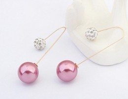 Pink Pearl Diamond Double Drop Trendy Earrings